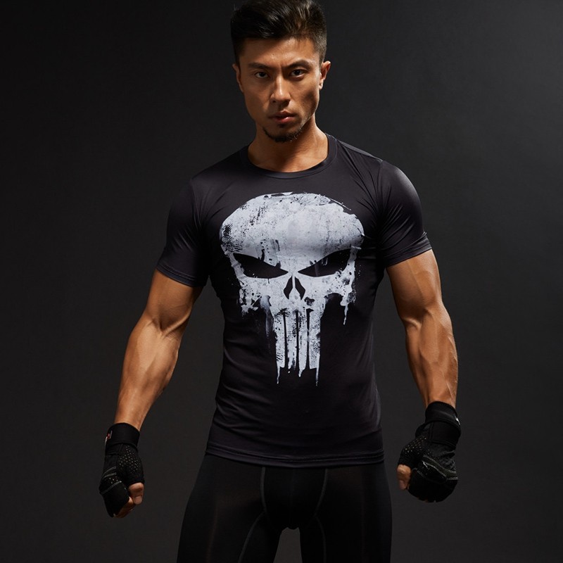 T-shirt fitness compression homme Manches courtes 3D