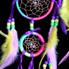Attrape rêve indien arc-en-ciel, véritable plumes, 5 anneaux métaux, fait main