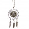 Bijoux femme, fille/Collier pendentif attrape-rêve Cristal et plumes en métal, fait main