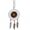 Bijoux femme, fille/Collier pendentif attrape-rêve Cristal et plumes en métal, fait main