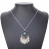 Collier pendentif attrape-rêve perle bleue et 7 plumes en métal