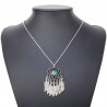Collier pendentif attrape-rêve perle bleue et plumes en métal, plusieurs models au choix