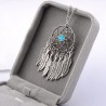 Collier pendentif attrape-rêve perle bleue et 7 plumes en métal