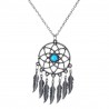 Collier pendentif attrape-rêve perle bleue et 7 plumes en métal