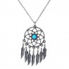 Collier pendentif attrape-rêve perle bleue et plumes en métal, plusieurs models au choix