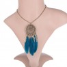 Collier pendentif attrape-rêve anneau doré, feuilles or et perles or, noir et véritable plumes, Fait main