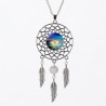 Collier pendentif attrape-rêve, 4 motifs originaux, Cristal/verre et plumes en métal