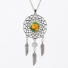 Collier pendentif attrape-rêve, 4 motifs originaux, Cristal/verre et plumes en métal