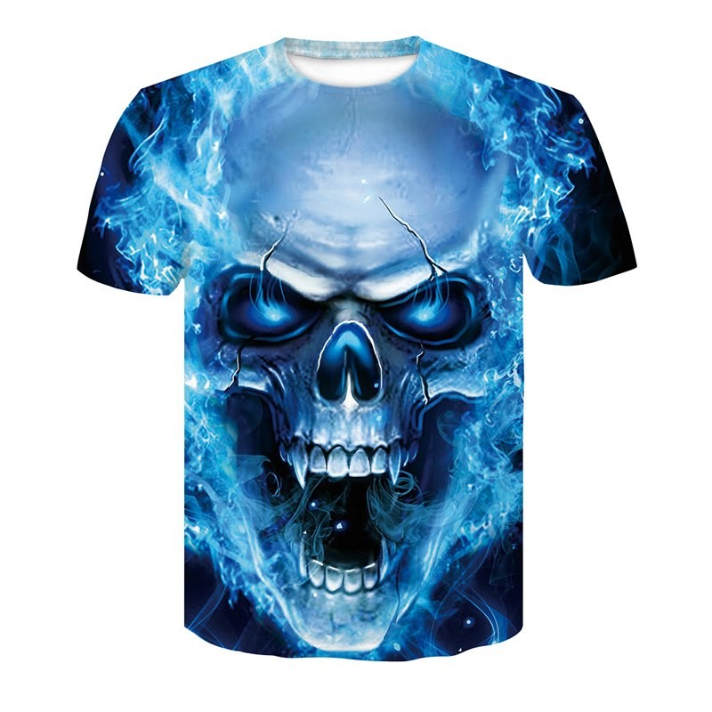 Homme Métal Tête de Mort 3D T-Shirt Col Rond Unisexe Été Streetwear Homme