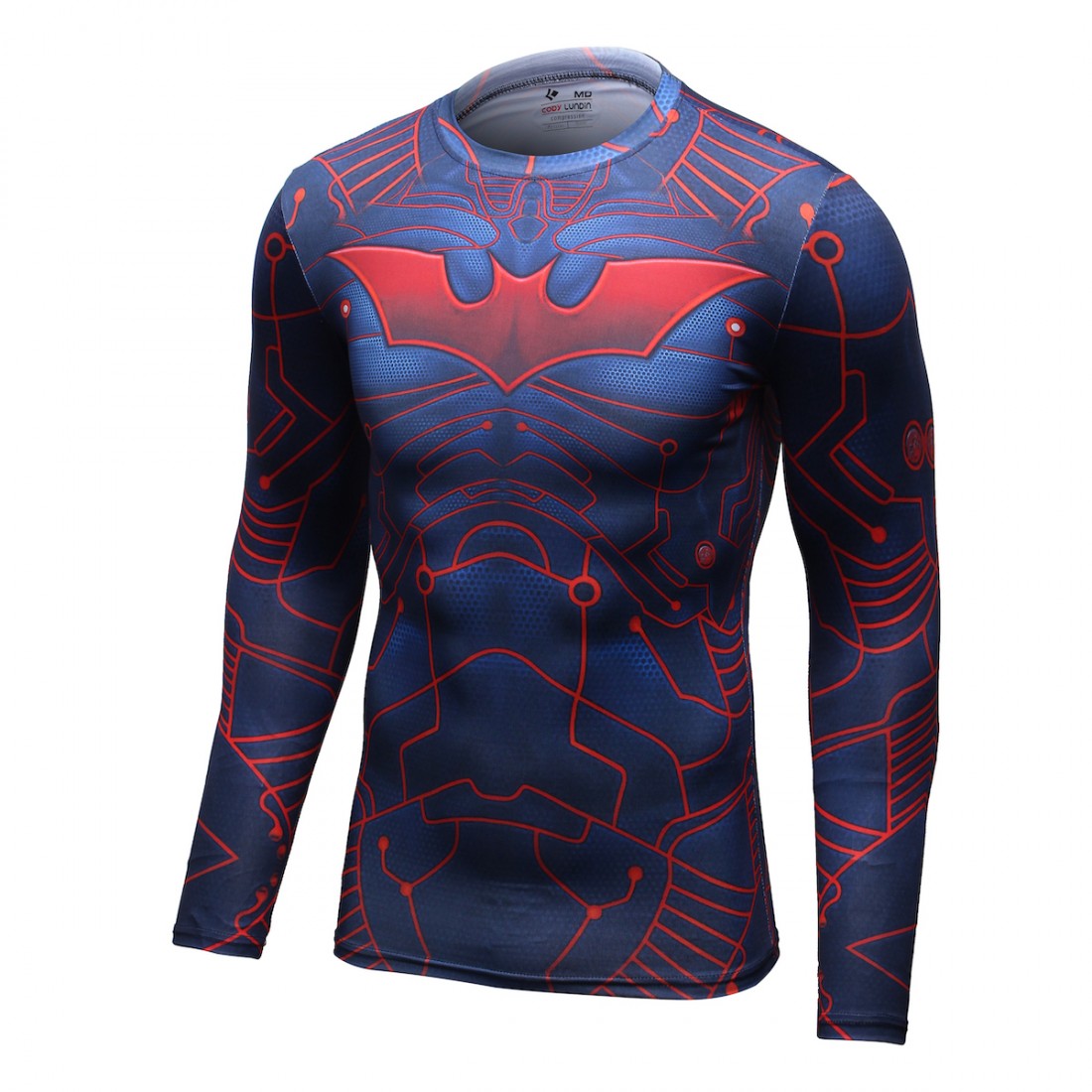 T-shirt compression Homme Super-héros Batman rouge bleu, manche