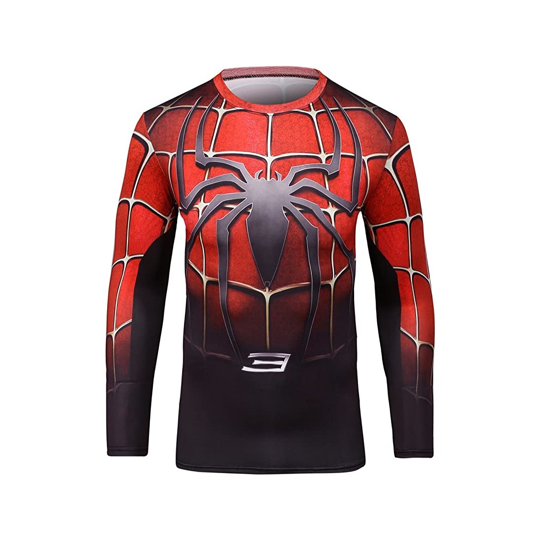 Camiseta de compresión Spiderman para hombre, rojo-negro, manga larga.  Tamaño M