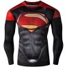 Superman 3D heren-t-shirt, rood, zwart, lange mouw, zweetafvoerend, sneldrogend