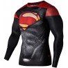 Superman 3D heren-t-shirt, rood, zwart, lange mouw, zweetafvoerend, sneldrogend