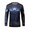 Captain America Avenger 3D blue t-shirt, men's compression, long sleeves.