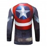 Captain America Avenger 3D blue t-shirt, men's compression, long sleeves.