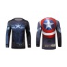 Captain America Avenger 3D blue t-shirt, men's compression, long sleeves.