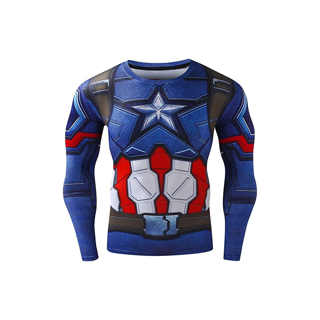 T-shirt compression Homme Captain America, 3D Tops Rashguard Musculation,  bleu-multicouleur, manches longues. Taille Adulte M
