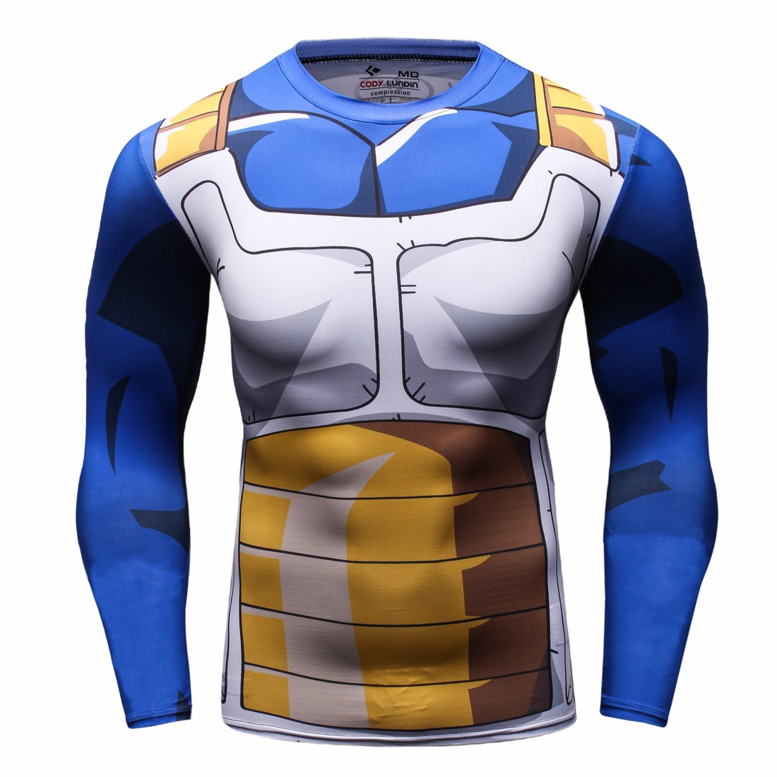 T-shirt compression Homme Dragon Ball Z Fils Goku, jaune-bleu-blanc,  manches longues. Taille Adulte M