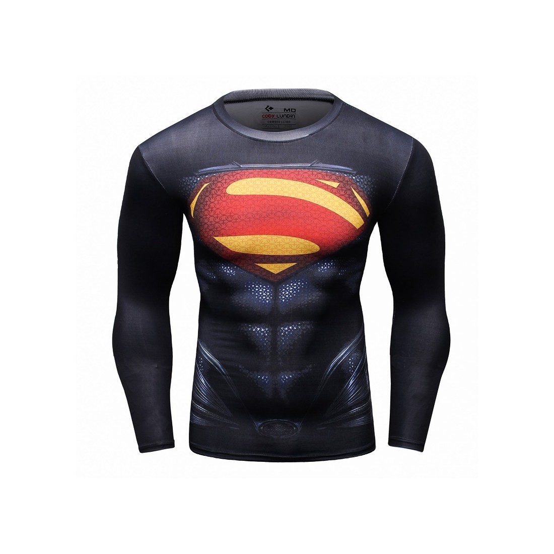 Camiseta de Compresión Hombre Superhero Superman negro rojo, manga larga  Tamaño M