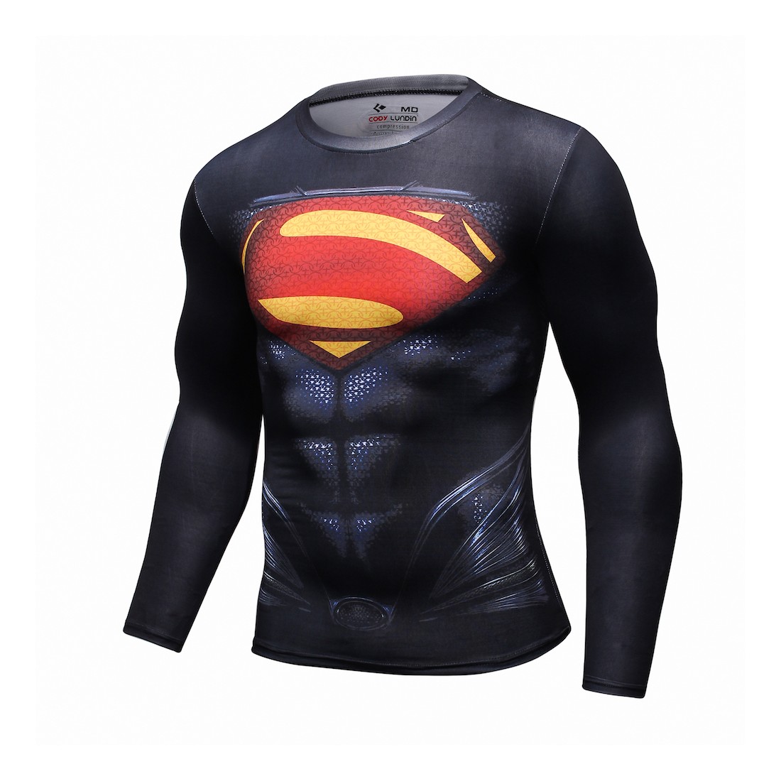Camiseta de Compresión Hombre Superhero Superman negro rojo, manga larga