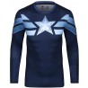 Captain America Superhero Heren Compressie T-shirt, donkerblauw, lange mouwen.