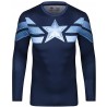 Captain America Superhero Herren-Kompressions-T-Shirt, dunkelblau, lange Ärmel.